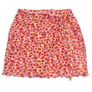 Pink Floral Y2K Mini Wrap Skirt Women’s XS Preppy Coquette Balletcore Soft Girl